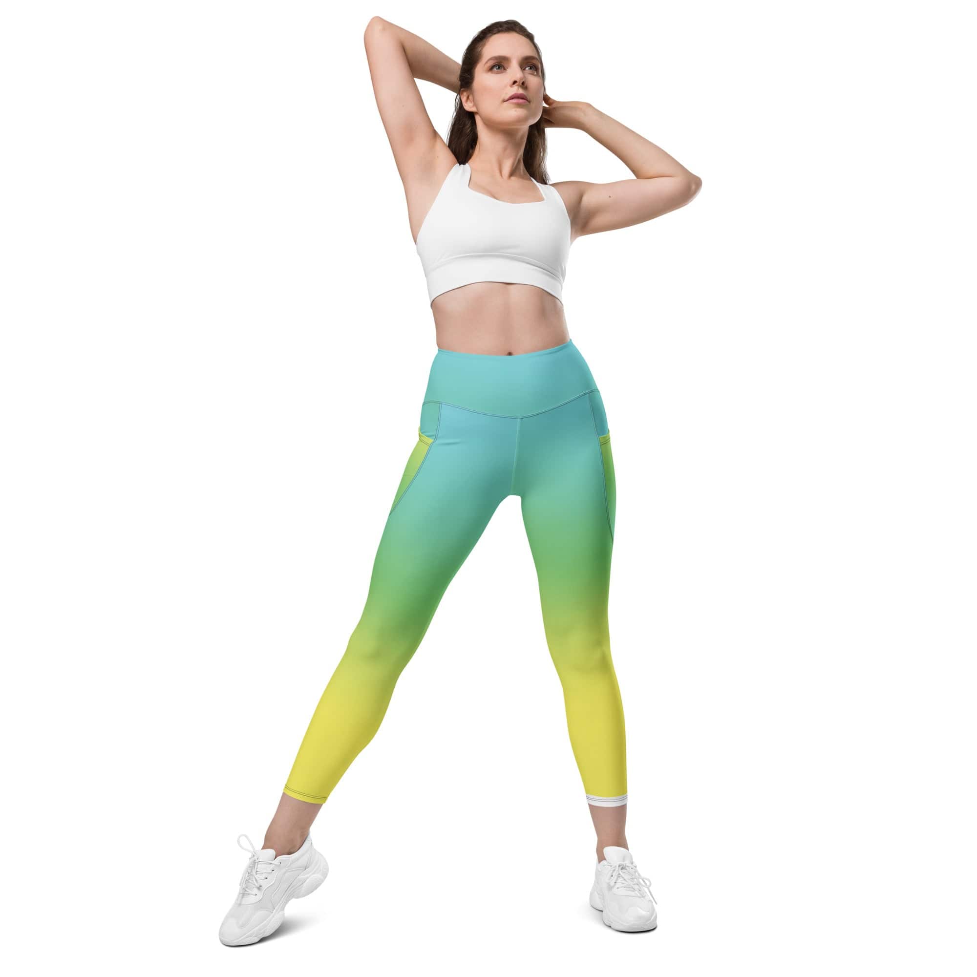 Vibrant Blue & Green Ombre Leggings With Pockets