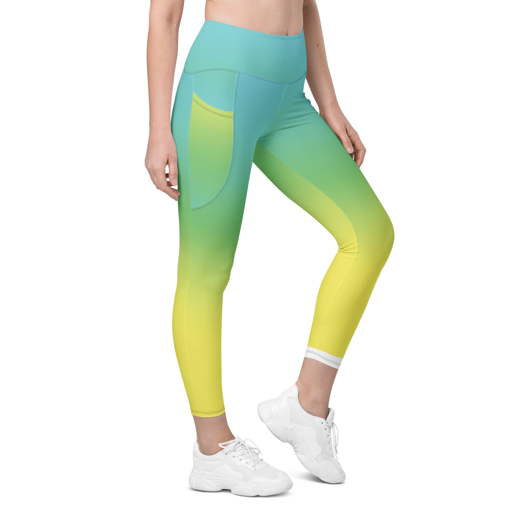 Vibrant Blue & Green Ombre Leggings With Pockets