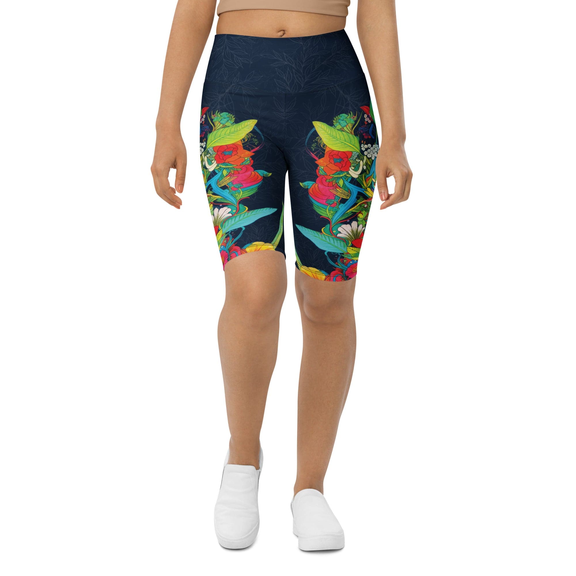 Vibrant Floral Garden Biker Shorts