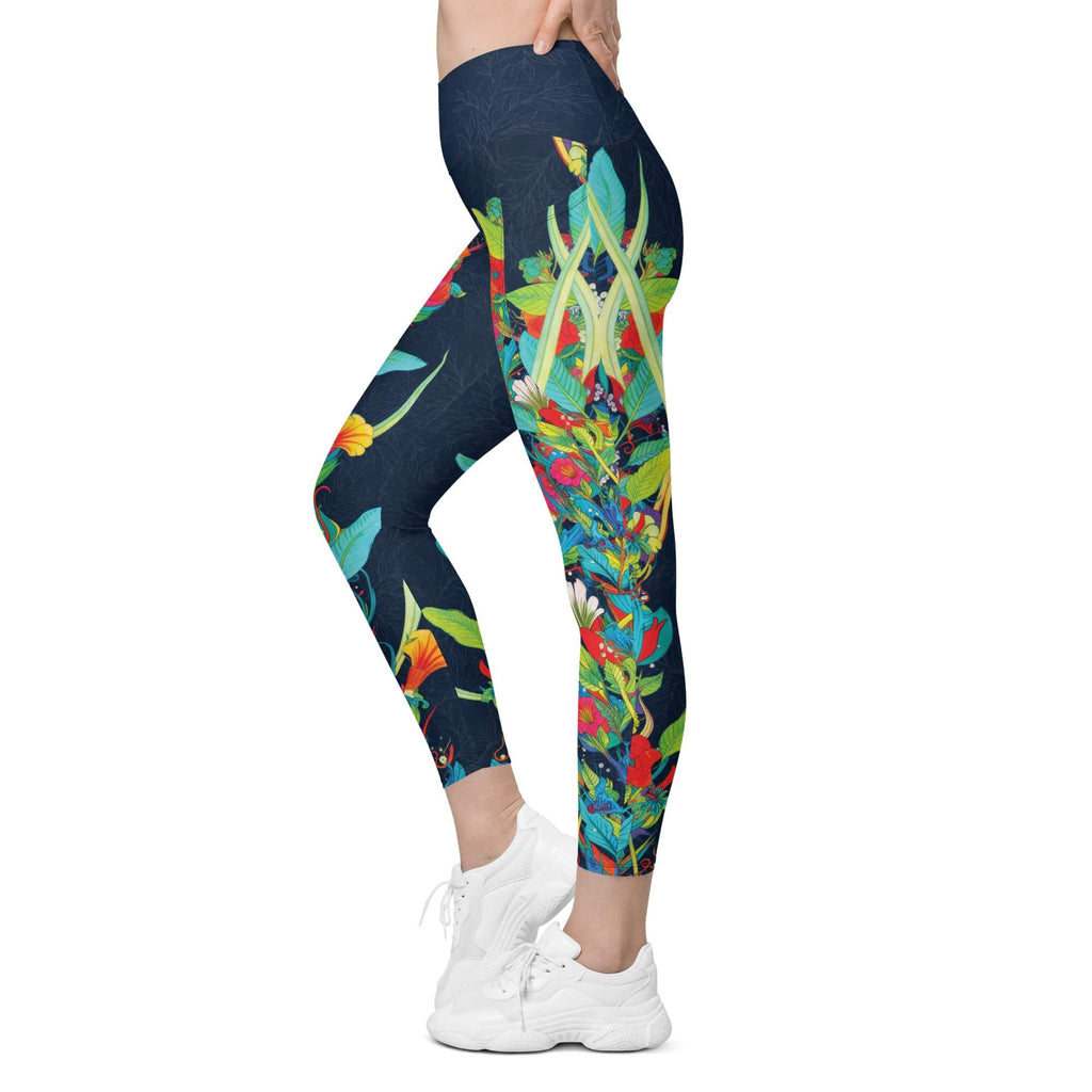 Vibrant Floral Garden Crossover Leggings With Pockets