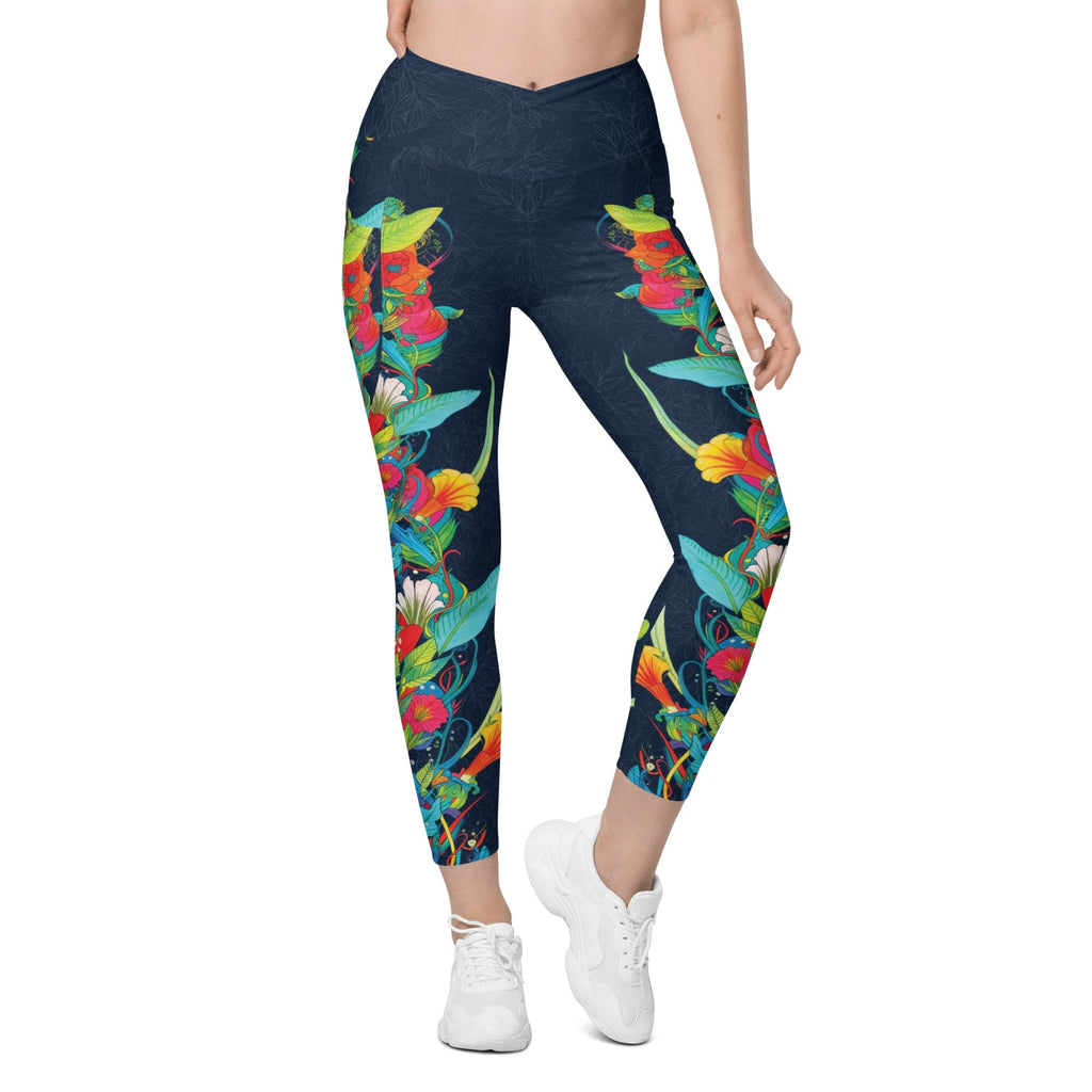 Vibrant Floral Garden Crossover Leggings With Pockets