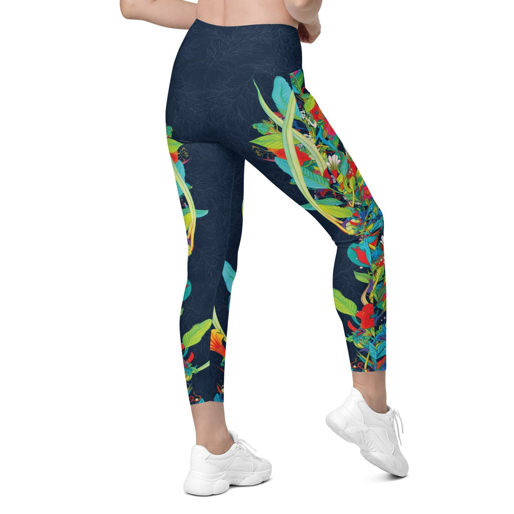 Vibrant Floral Garden Crossover Leggings With Pockets