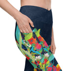 Vibrant Floral Garden Crossover Leggings With Pockets
