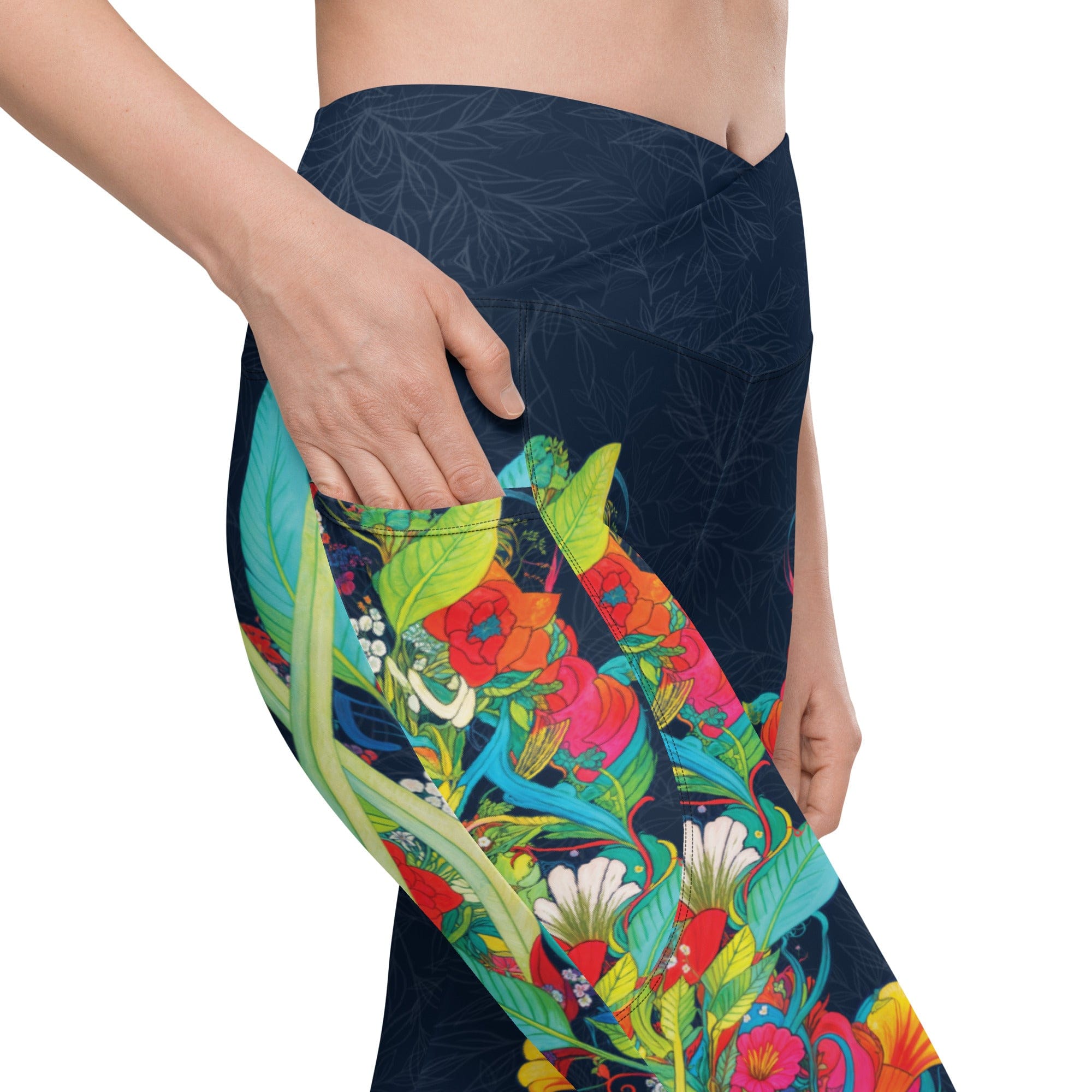 Vibrant Floral Garden Crossover Leggings With Pockets