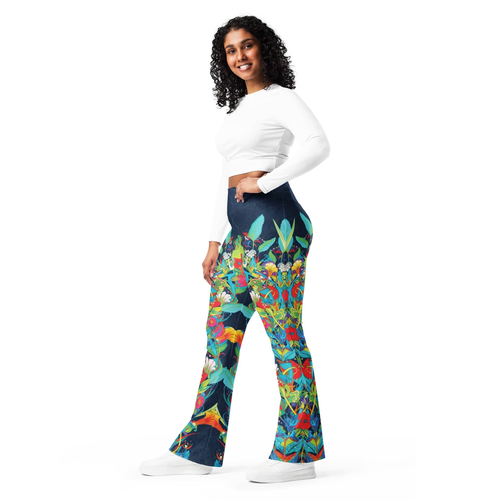 Vibrant Floral Garden Flare Leggings