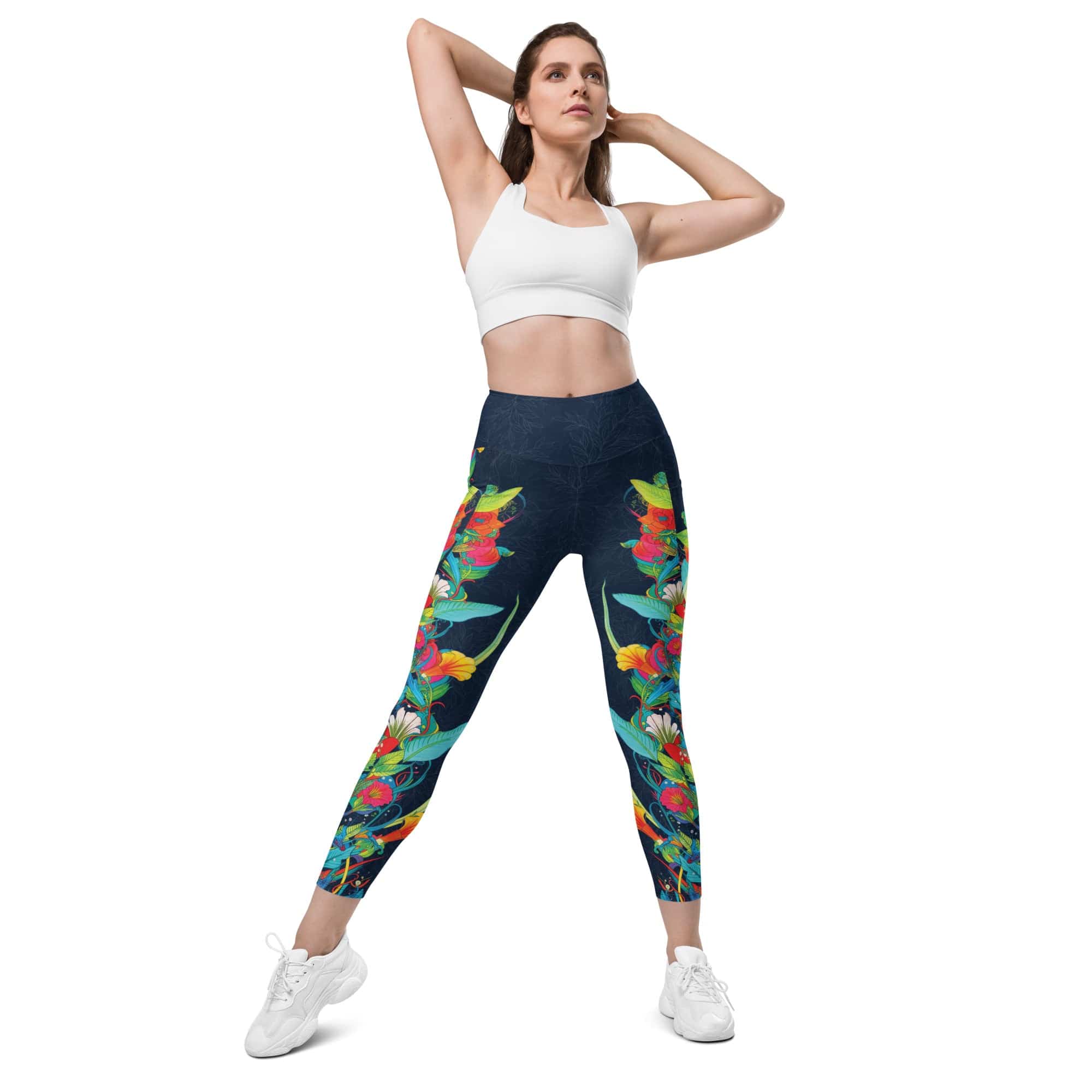 Vibrant Floral Garden Leggings With Pockets