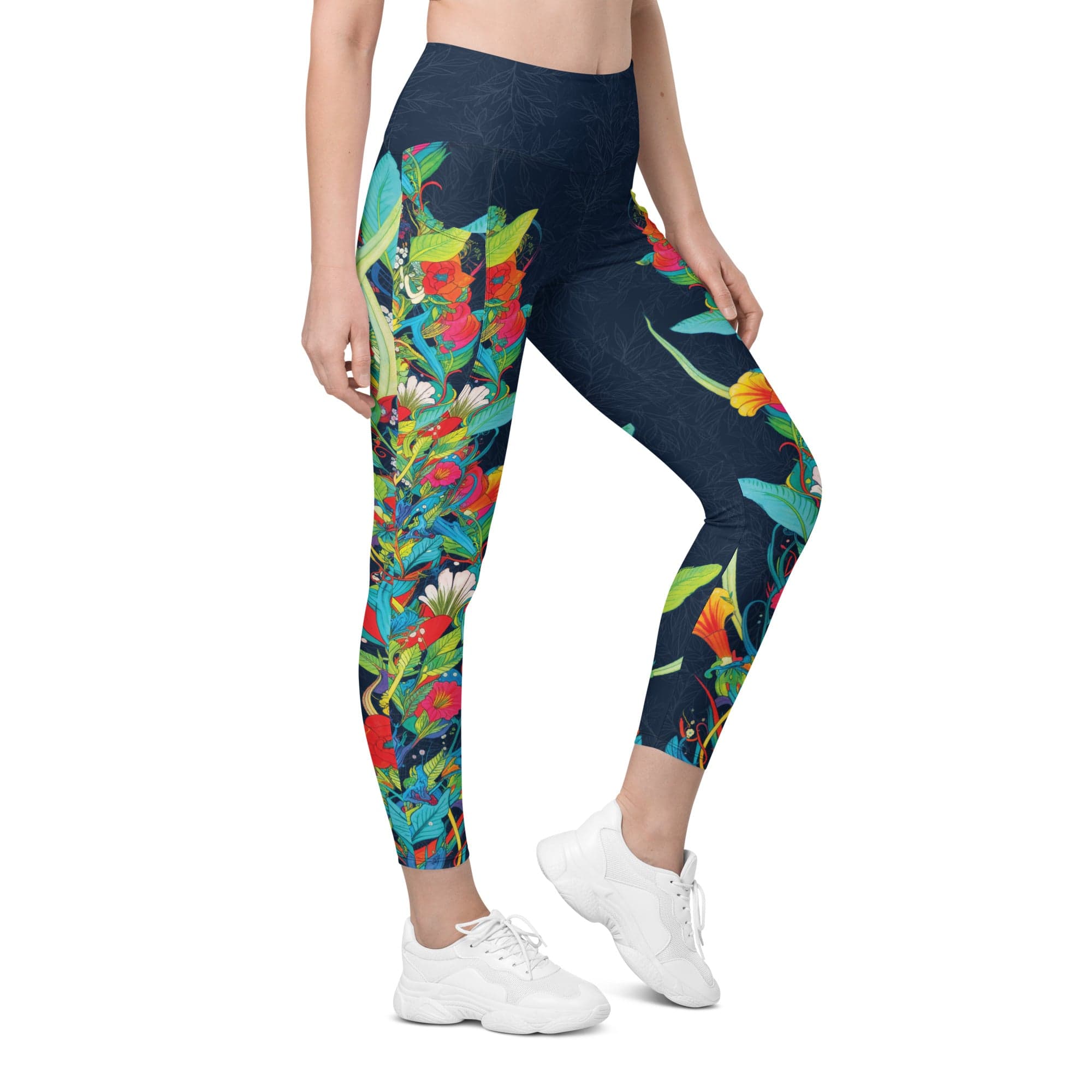 Vibrant Floral Garden Leggings With Pockets