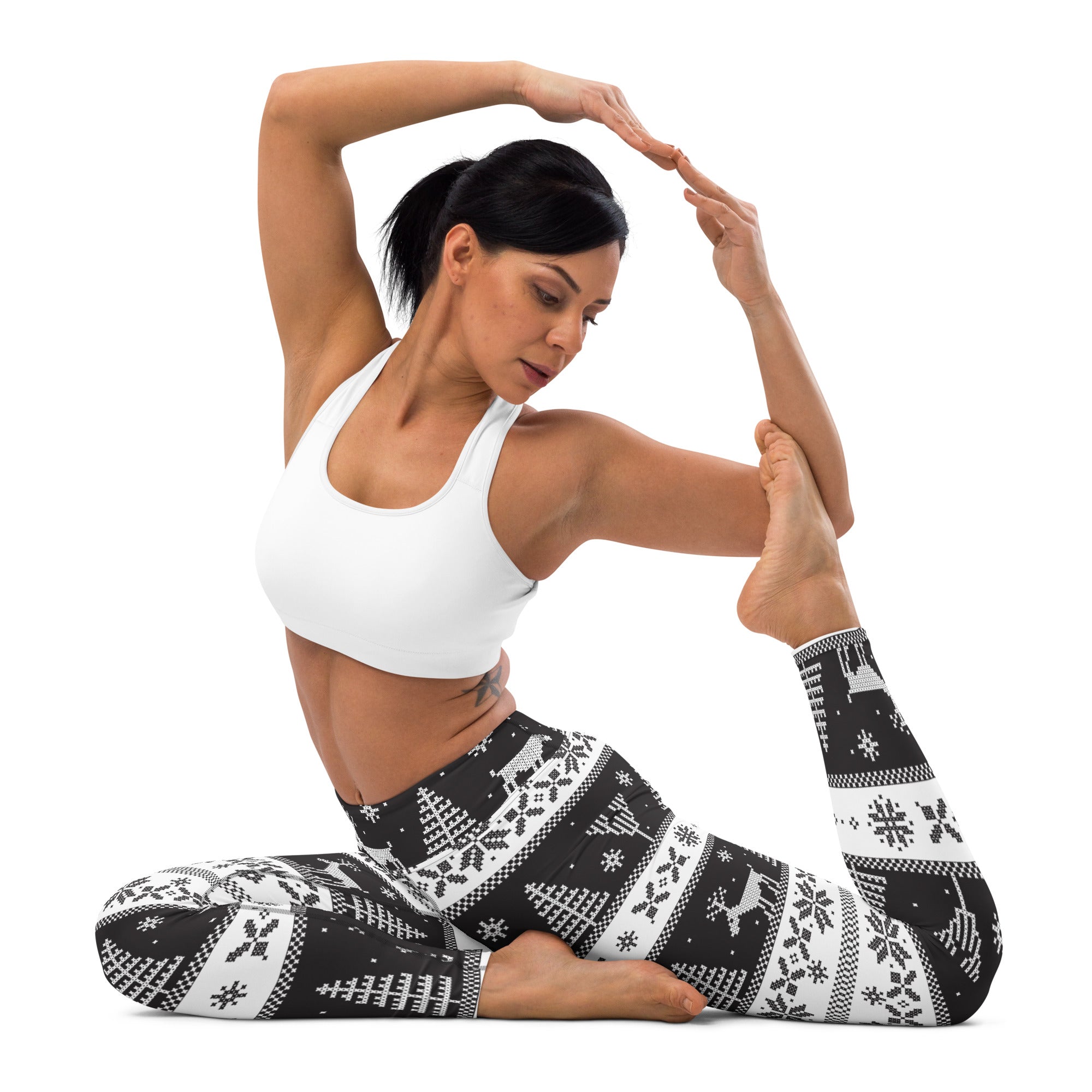 Vintage Black & White Christmas Yoga Leggings