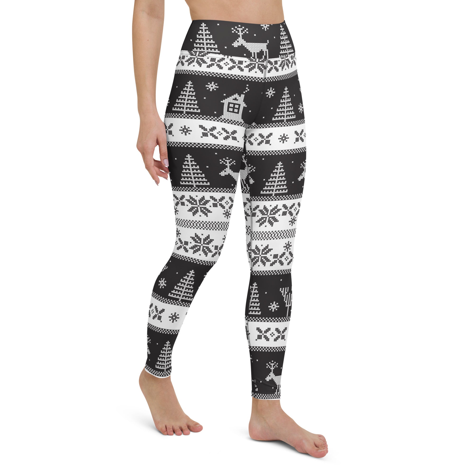 Vintage Black & White Christmas Yoga Leggings