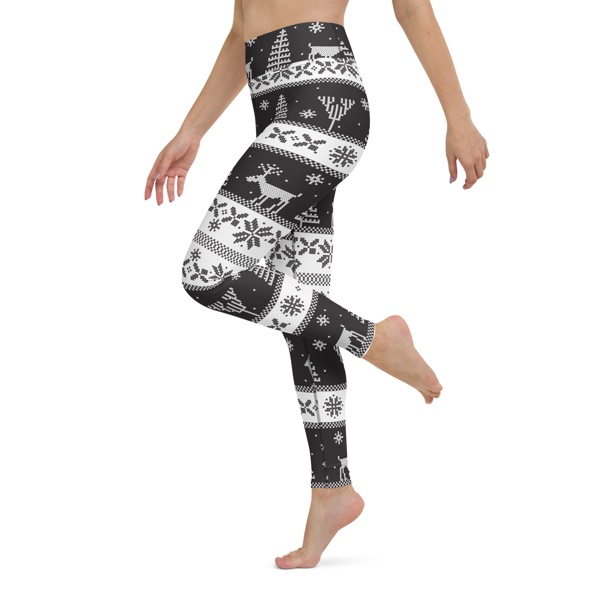 Vintage Black & White Christmas Yoga Leggings