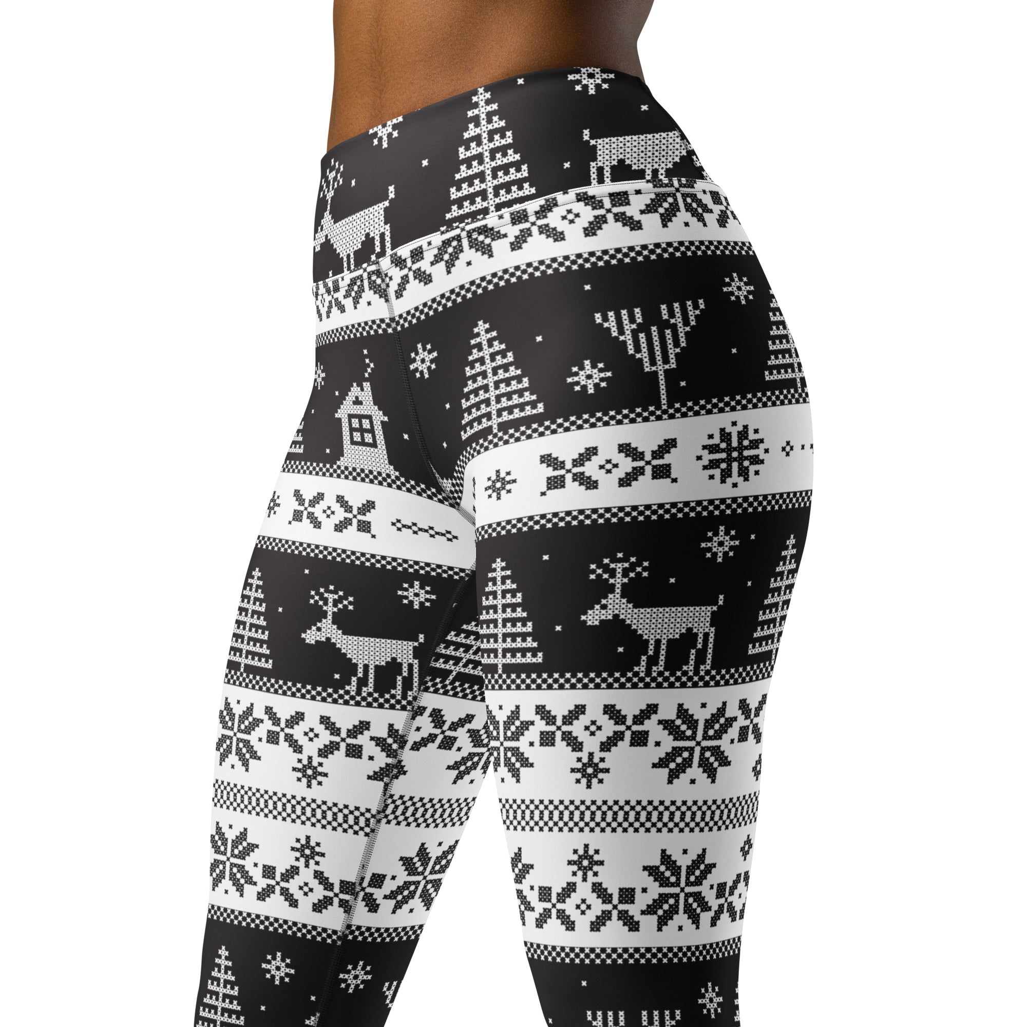 Vintage Black & White Christmas Yoga Leggings