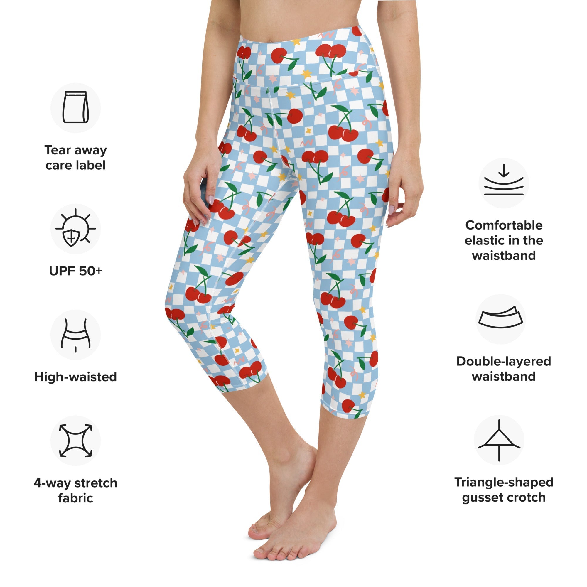 Vintage Cherry Checkered Yoga Capris