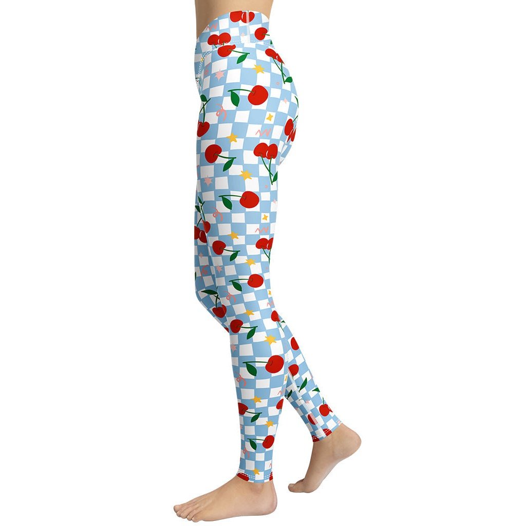 Vintage Cherry Checkered Yoga Leggings