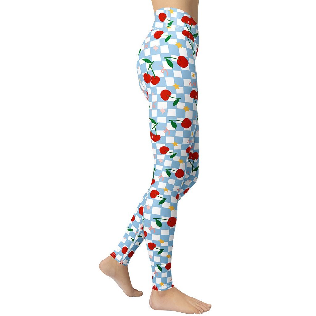 Vintage Cherry Checkered Yoga Leggings