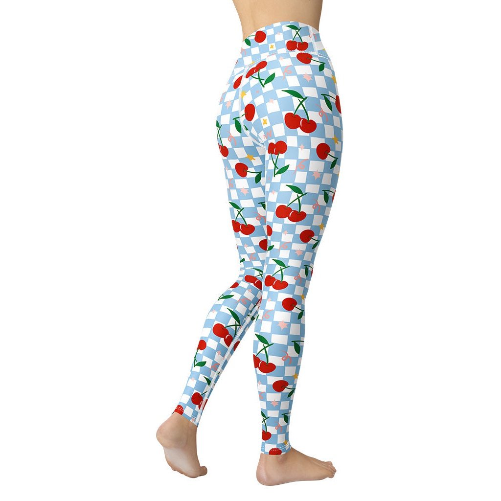 Vintage Cherry Checkered Yoga Leggings