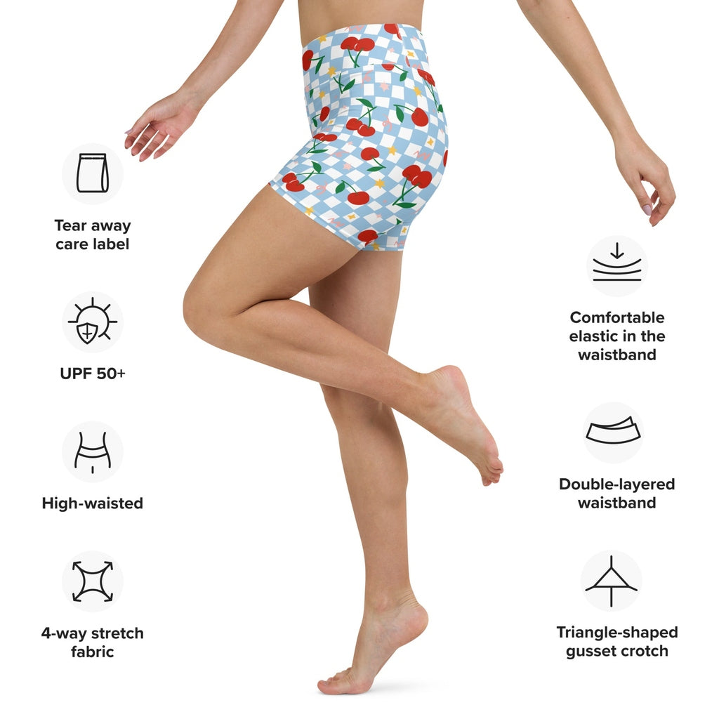 Vintage Cherry Checkered Yoga Shorts