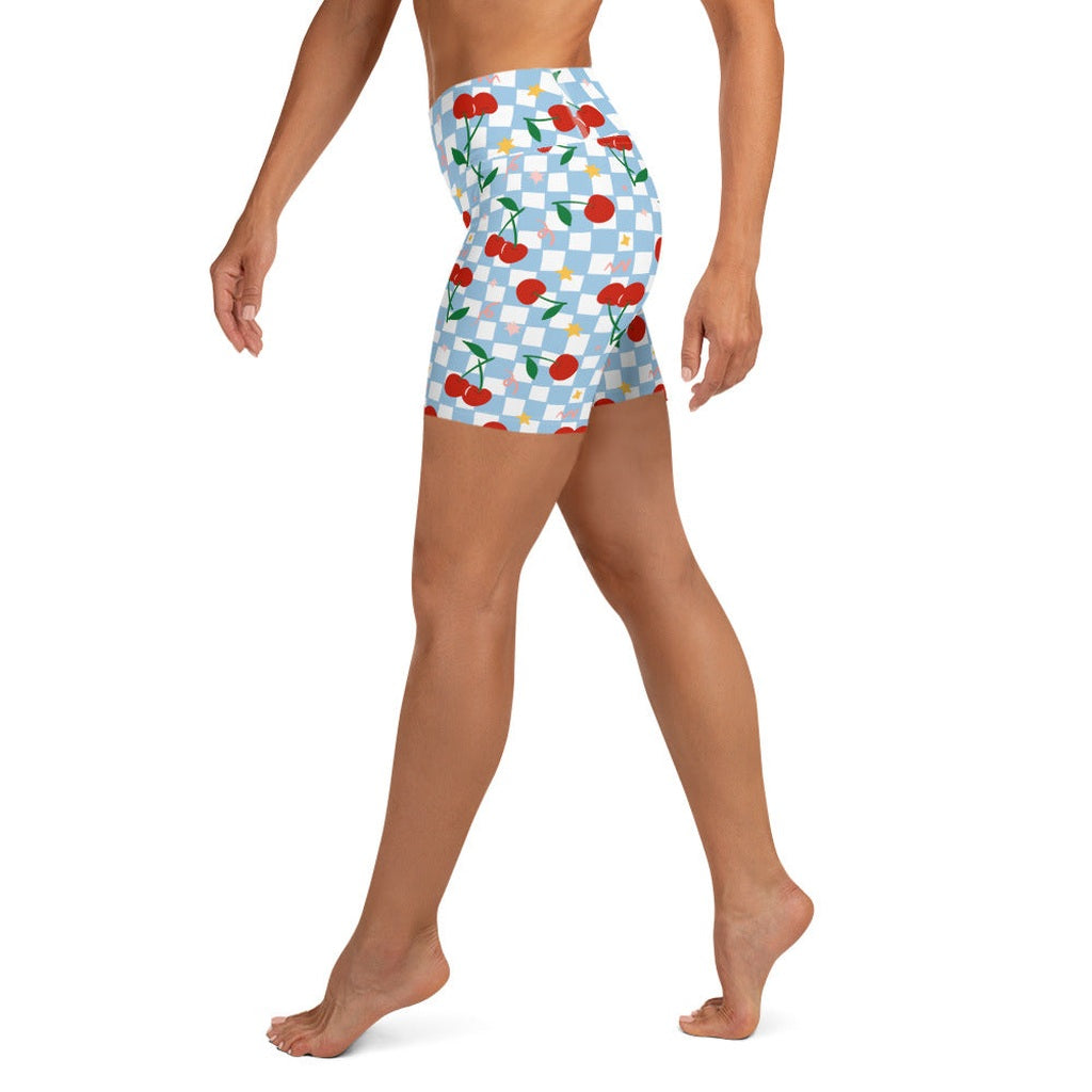 Vintage Cherry Checkered Yoga Shorts