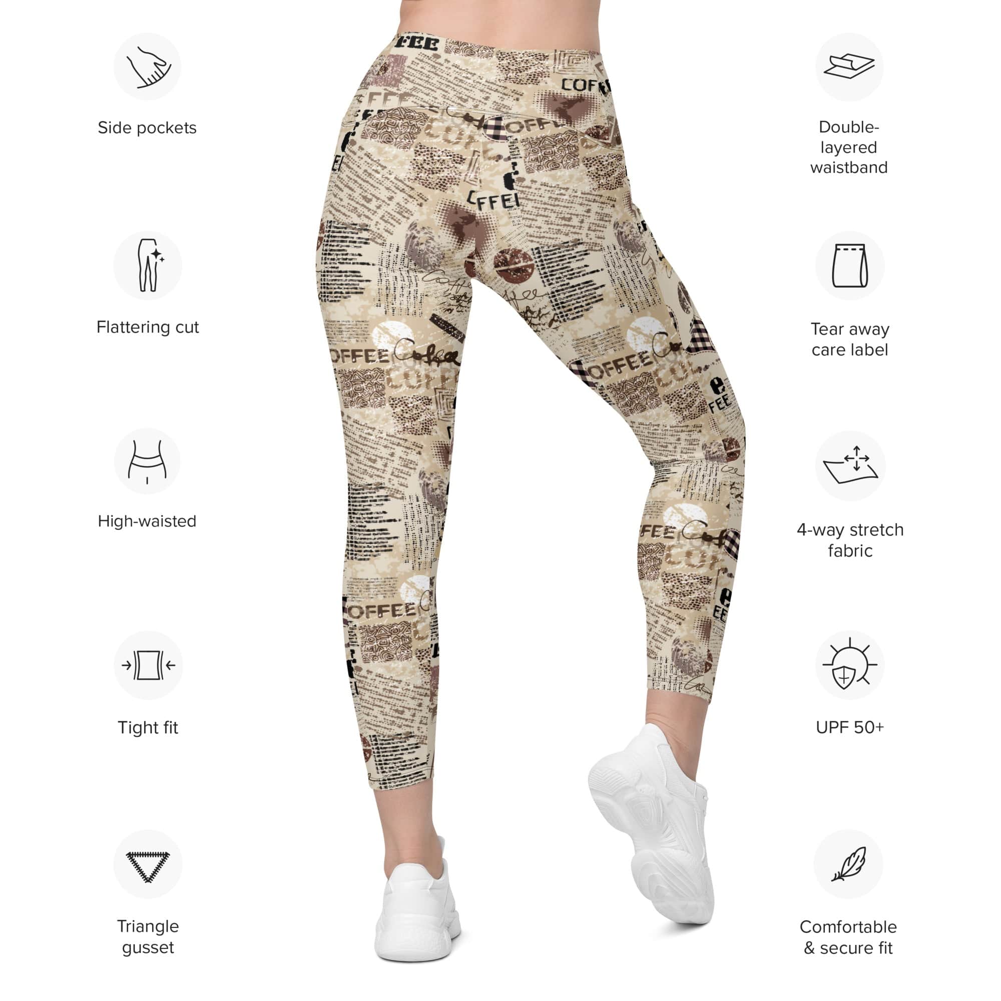 Vintage Coffee Leggings With Pockets