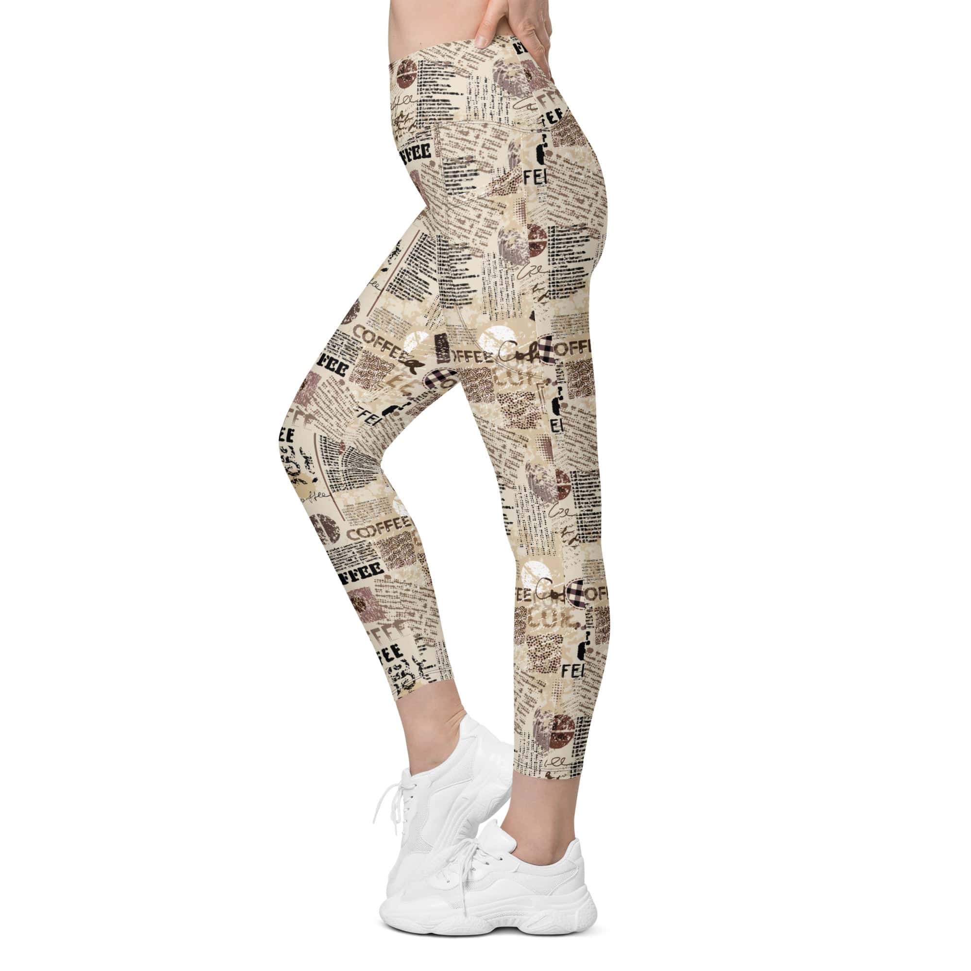 Vintage Coffee Leggings With Pockets