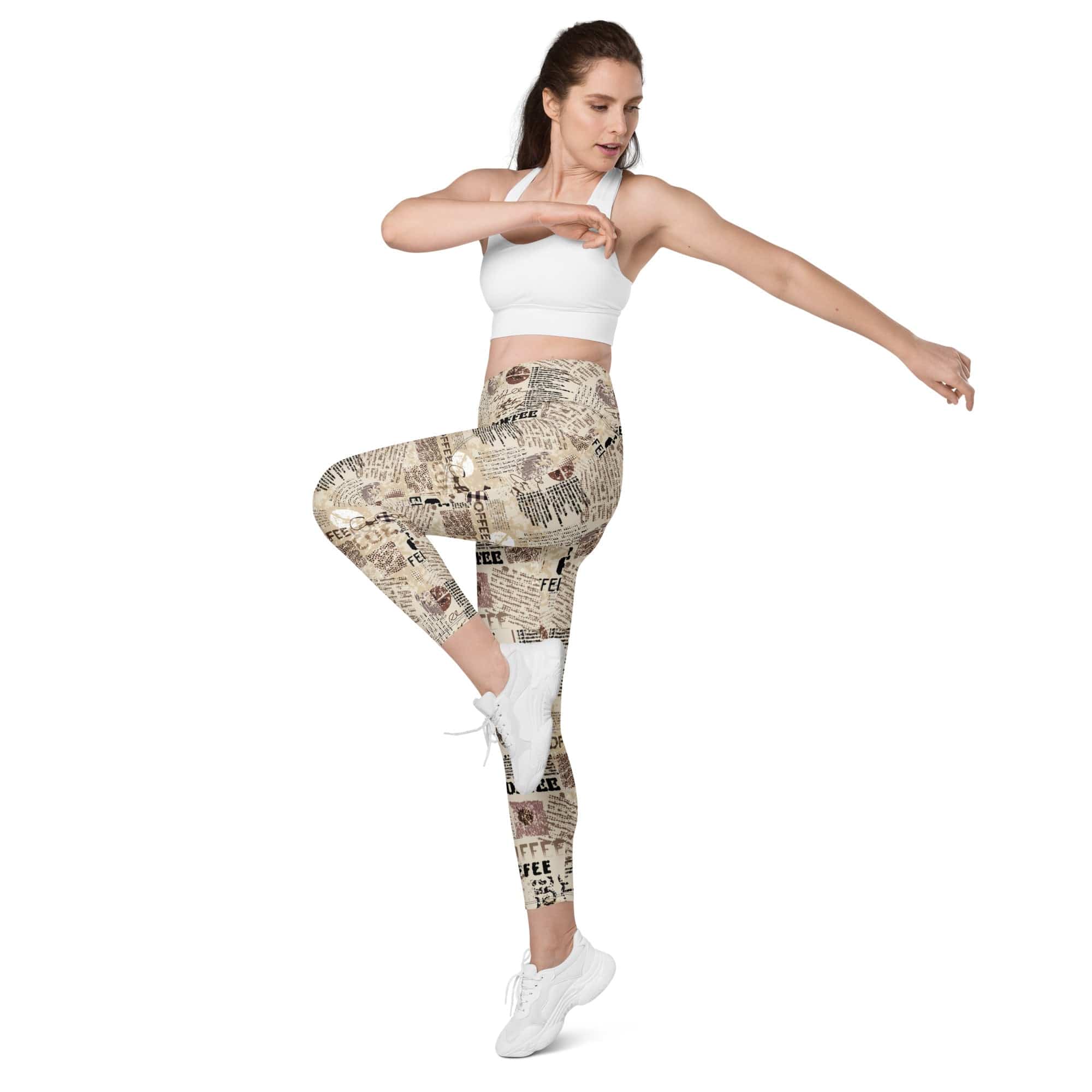 Vintage Coffee Leggings With Pockets