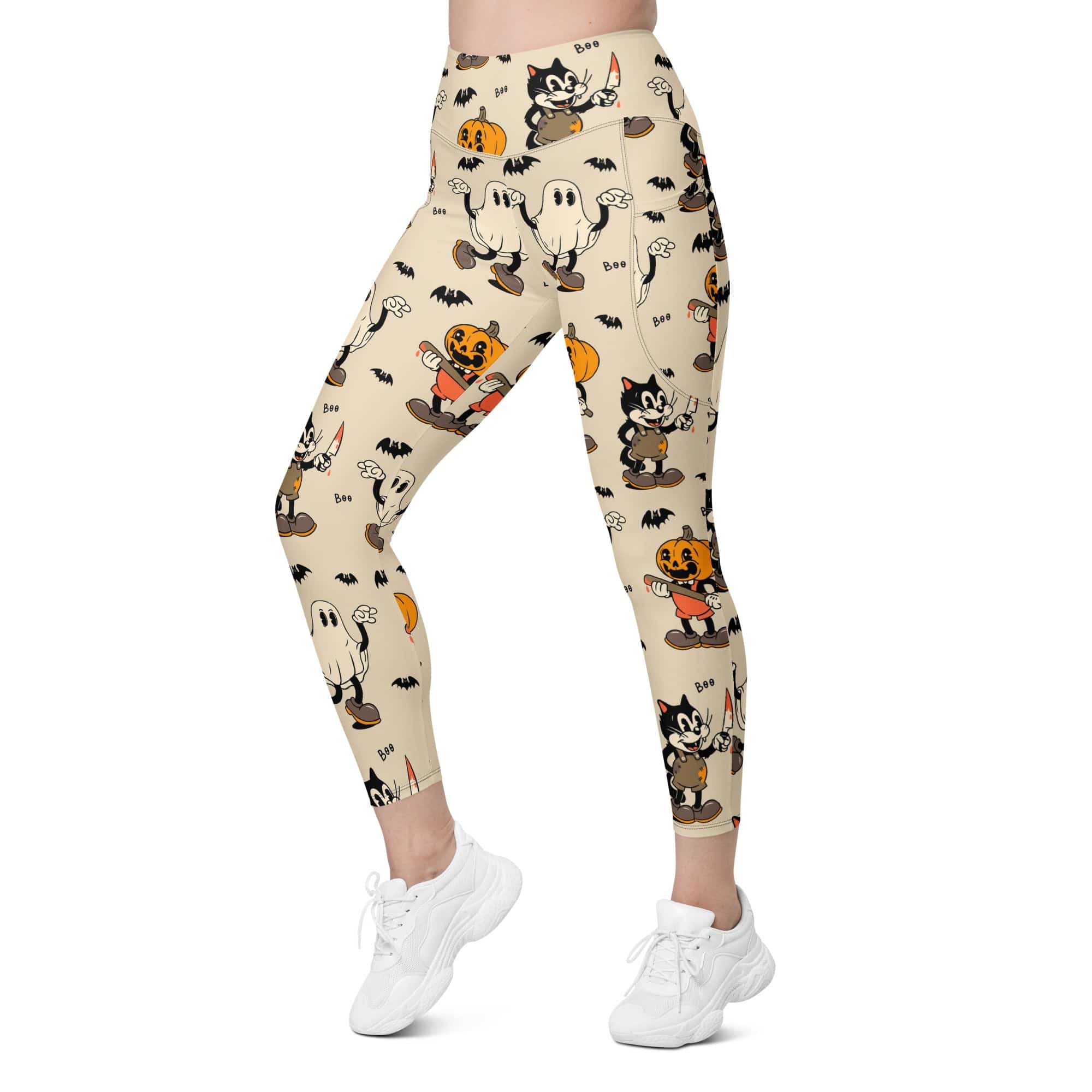 Vintage Halloween Toons Leggings With Pockets