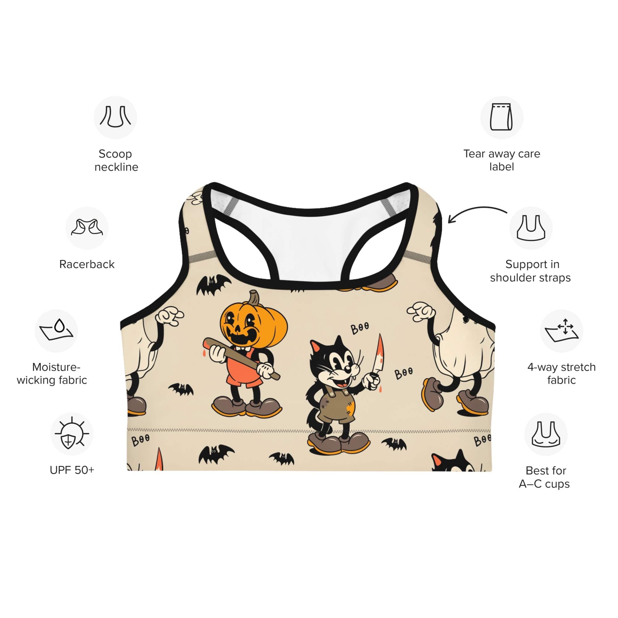 Vintage Halloween Toons Sports Bra