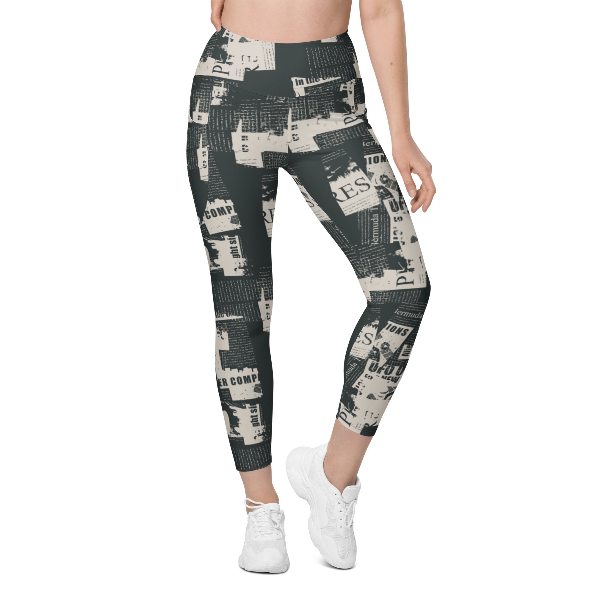 Vintage Newspaper Leggings with Pockets