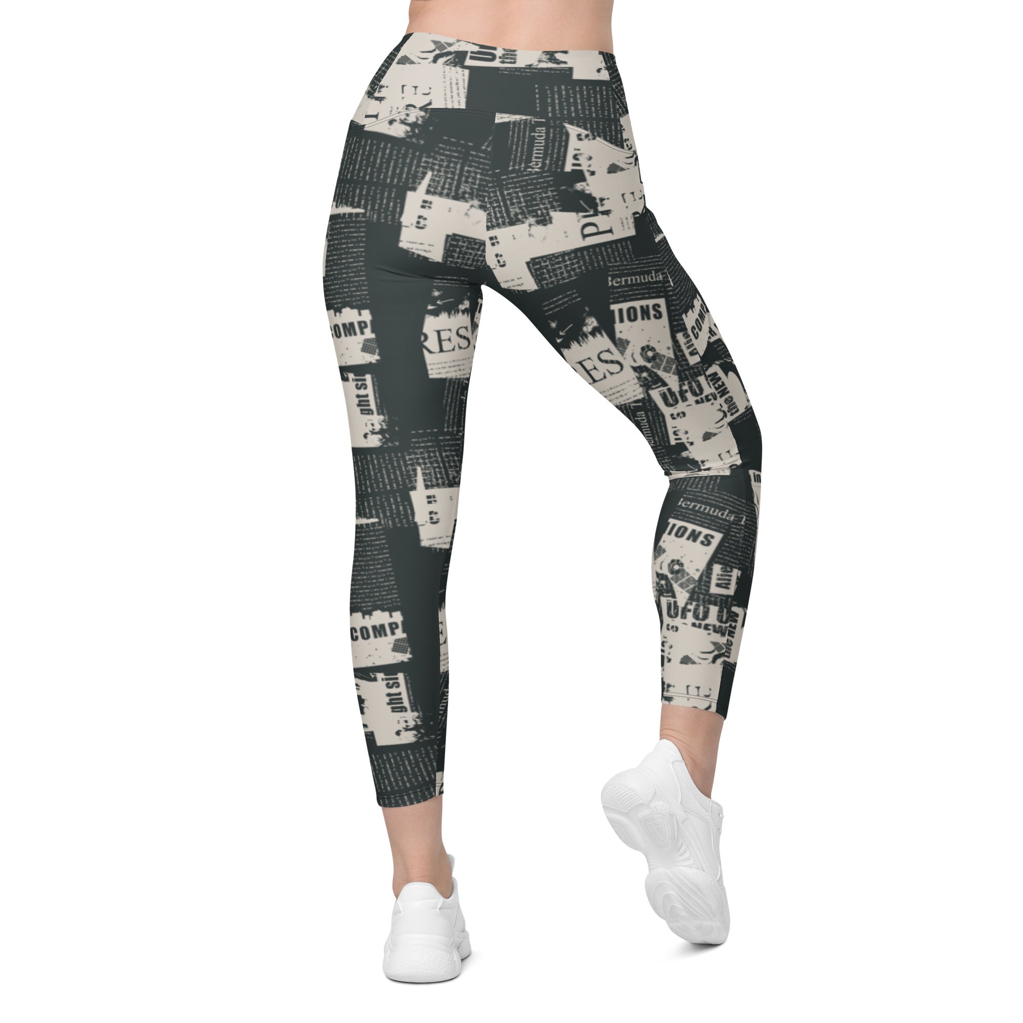 Vintage Newspaper Leggings with Pockets