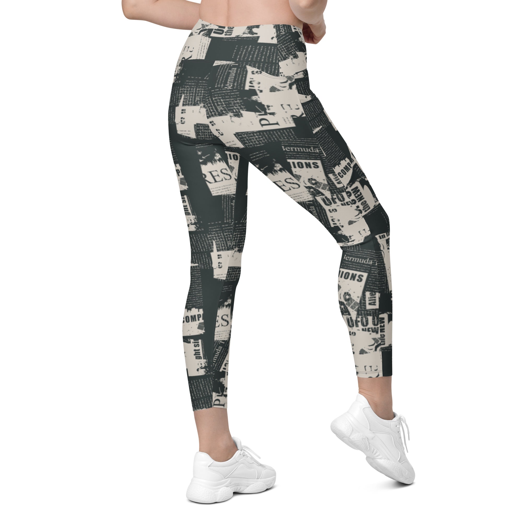 Vintage Newspaper Leggings with Pockets