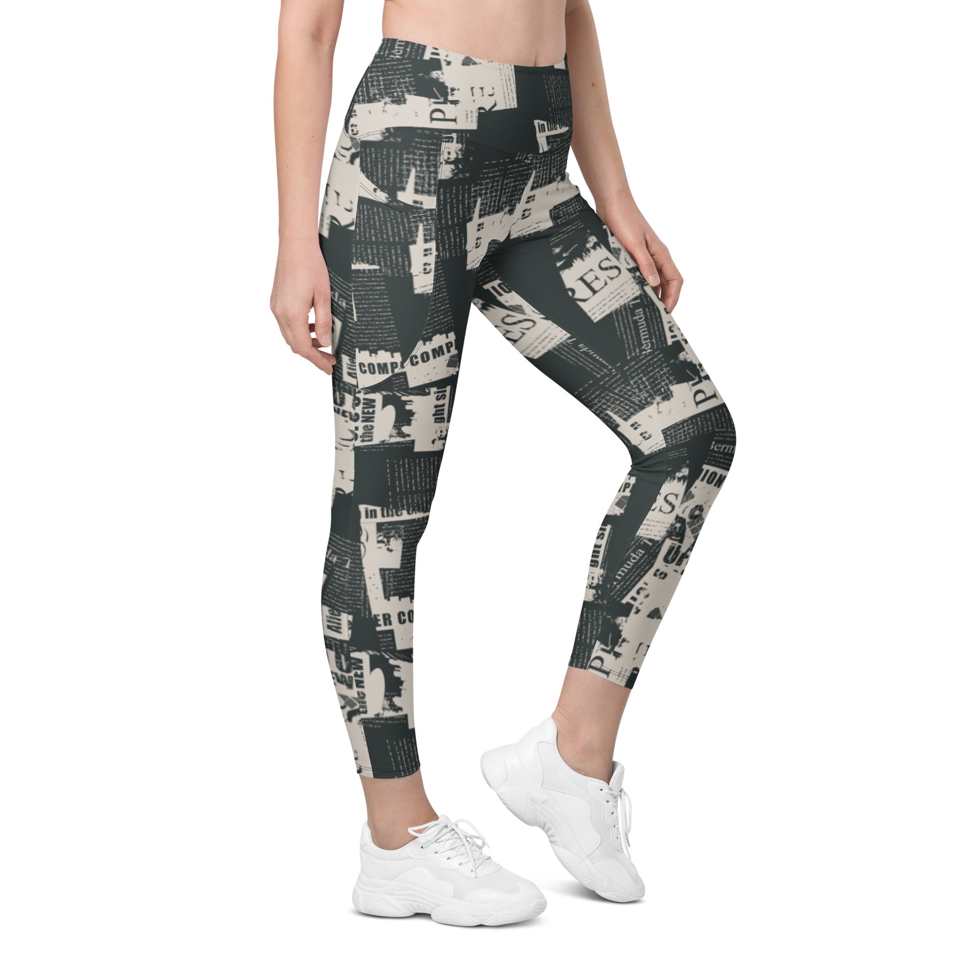 Vintage Newspaper Leggings with Pockets