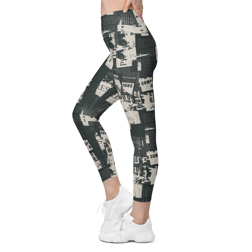 Vintage Newspaper Leggings with Pockets