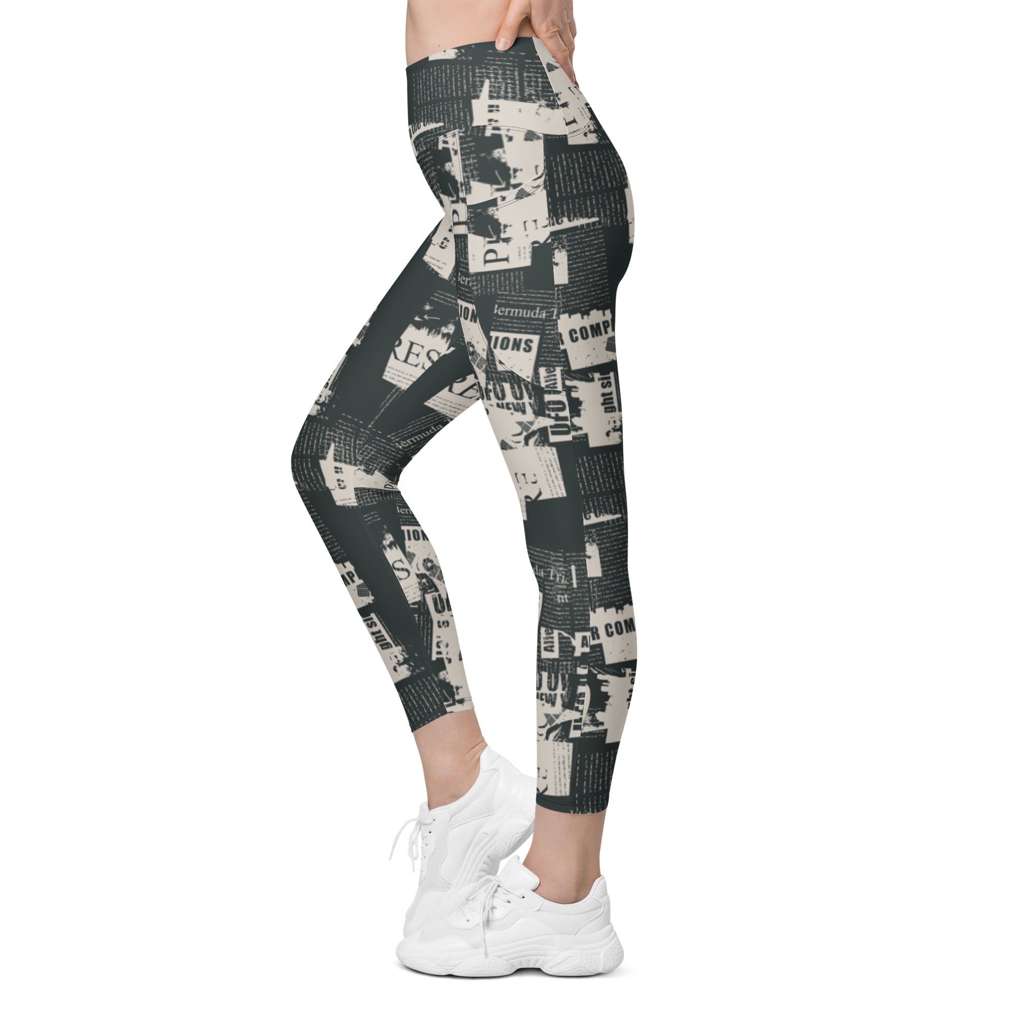 Vintage Newspaper Leggings with Pockets