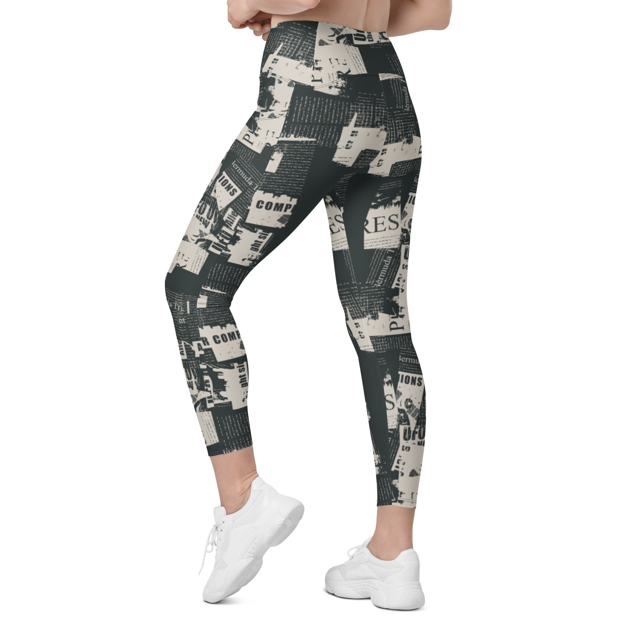 Vintage Newspaper Leggings with Pockets