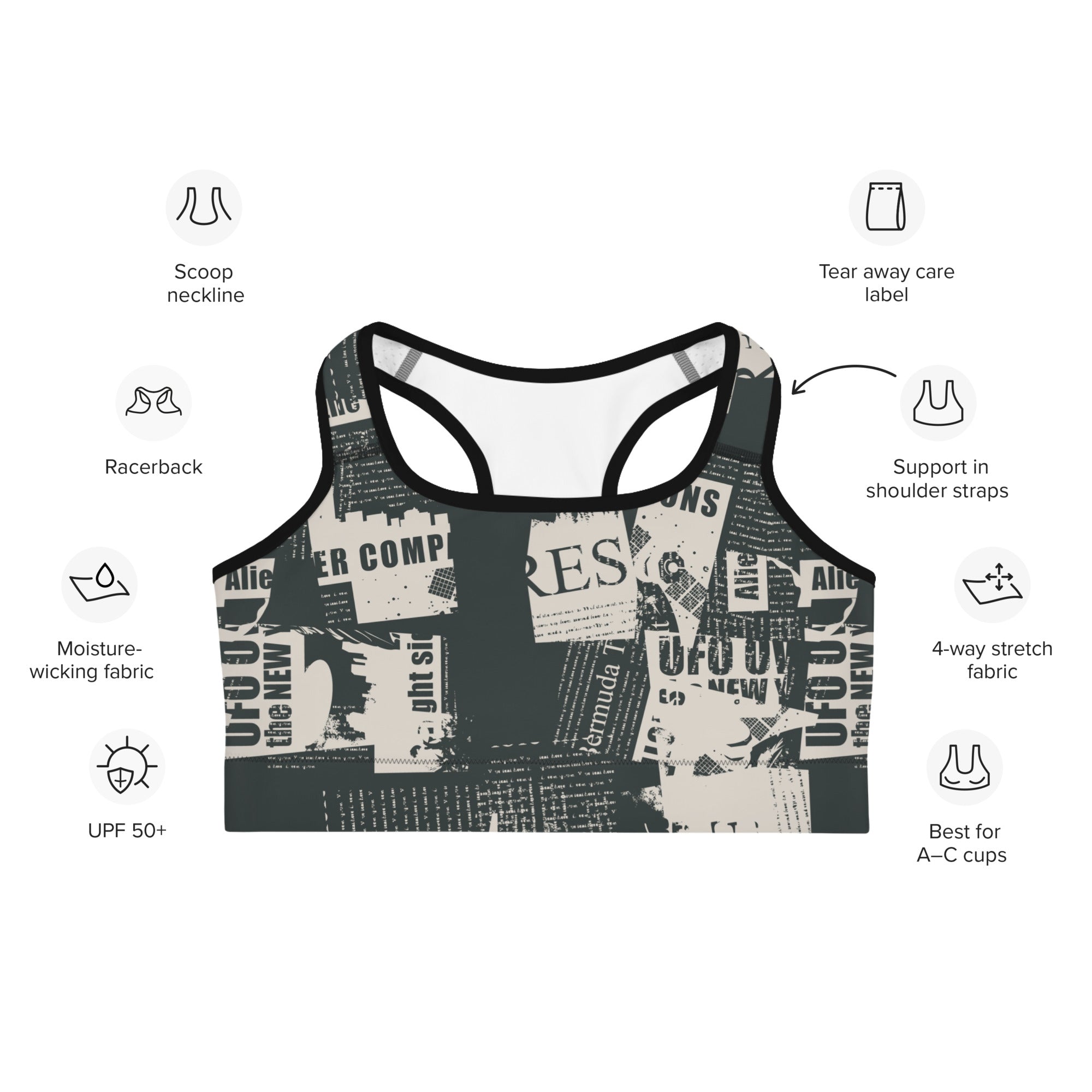 Vintage Newspaper Sports Bra