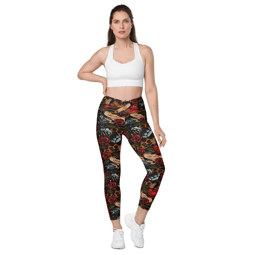 Vintage Tattoos Crossover Leggings With Pockets