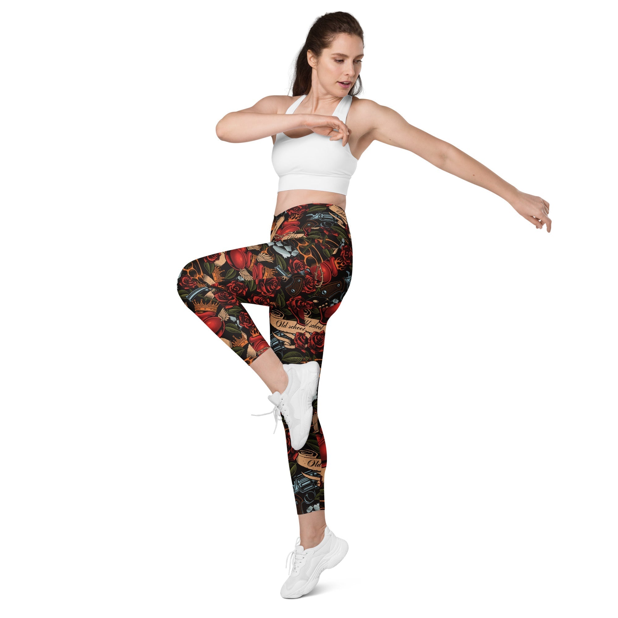 Vintage Tattoos Crossover Leggings With Pockets
