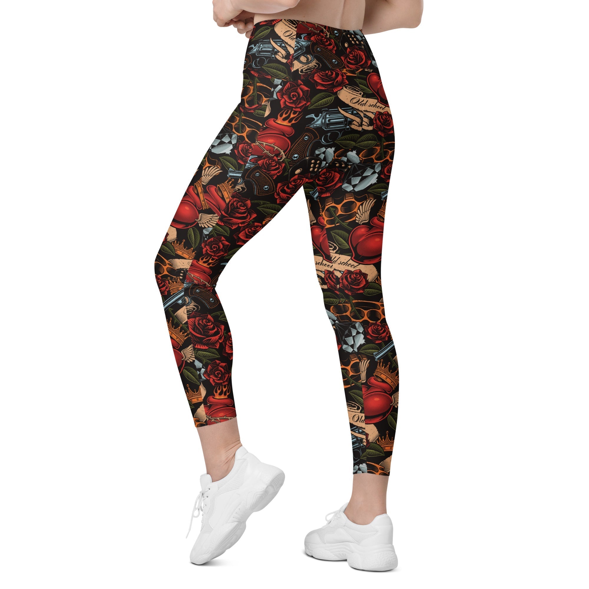 Vintage Tattoos Crossover Leggings With Pockets