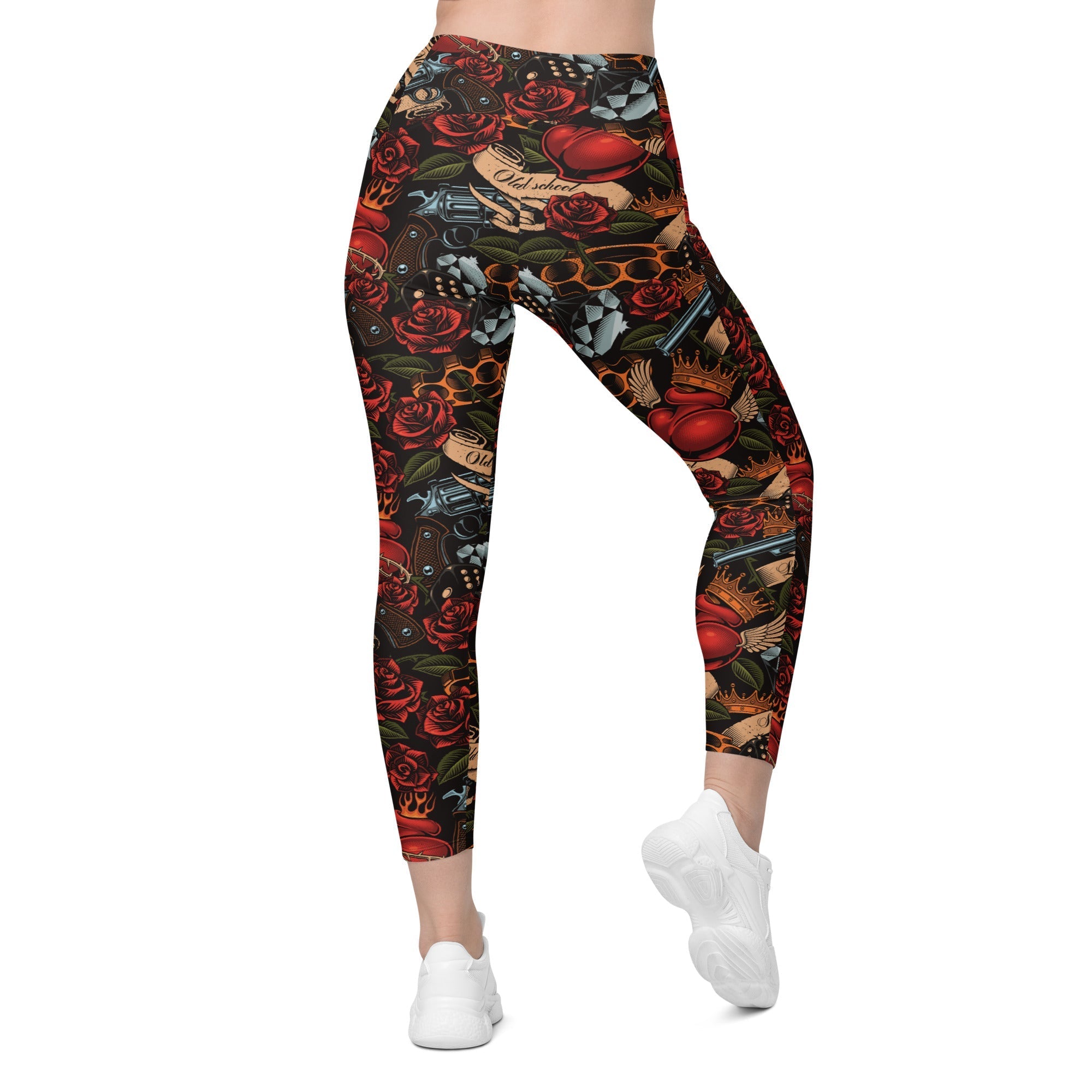 Vintage Tattoos Crossover Leggings With Pockets