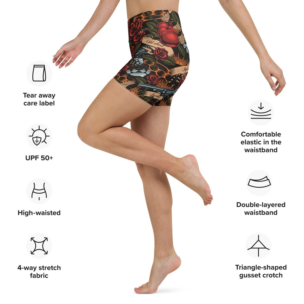 Vintage Tattoos Yoga Shorts
