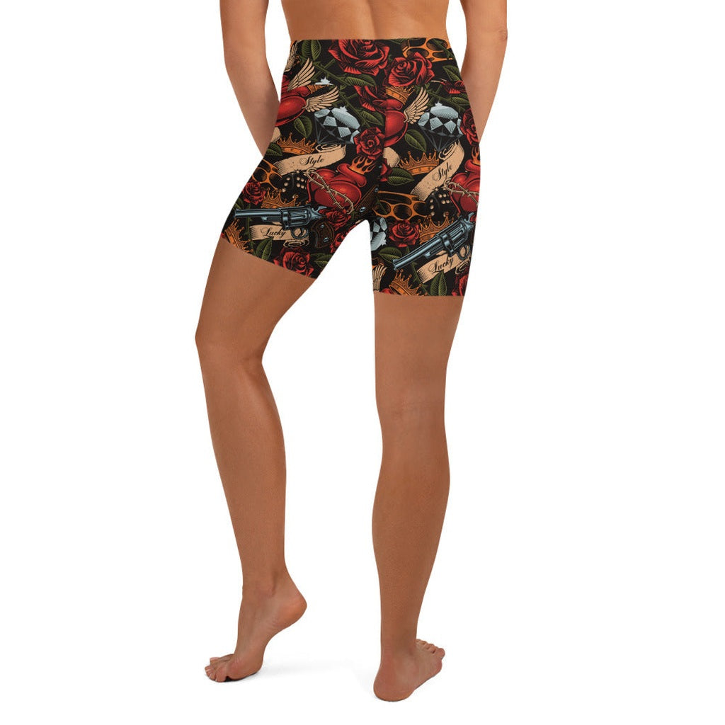 Vintage Tattoos Yoga Shorts