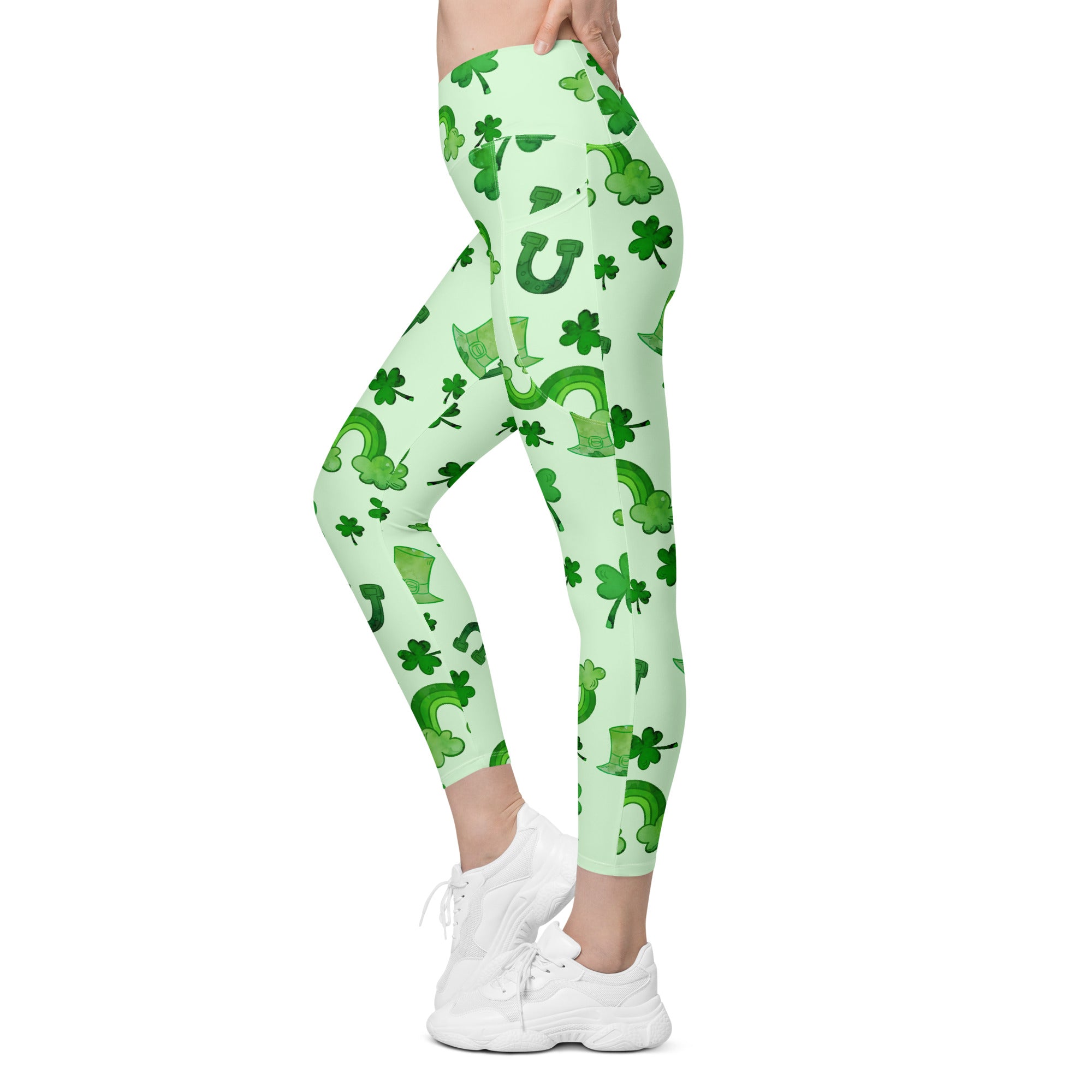 Watercolor St. Patrick's Day Crossover Leggings With Pockets
