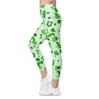 Watercolor St. Patrick's Day Crossover Leggings With Pockets