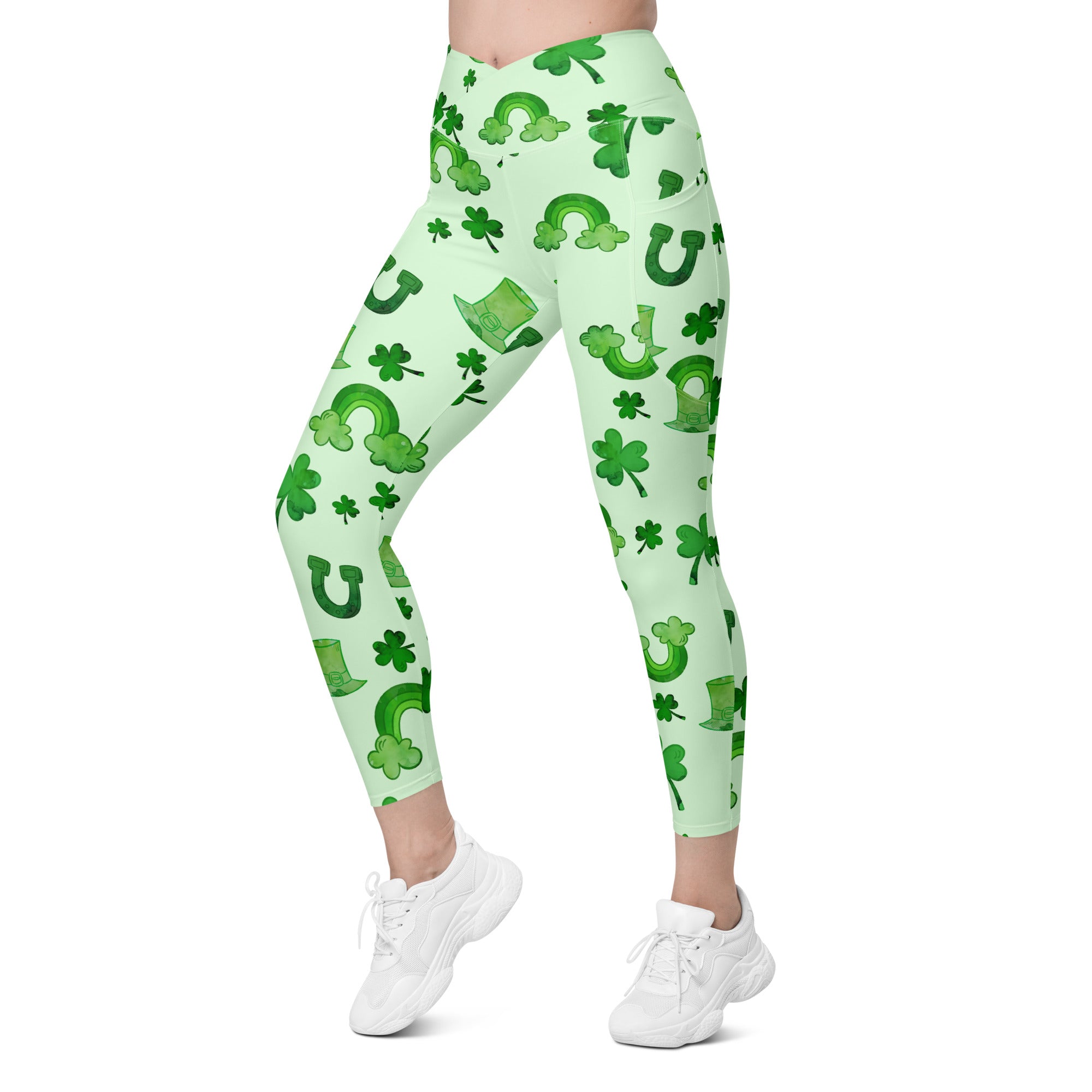 Watercolor St. Patrick's Day Crossover Leggings With Pockets