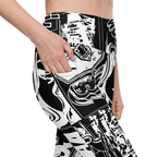 White & Black Comic Book Leggings With Pockets