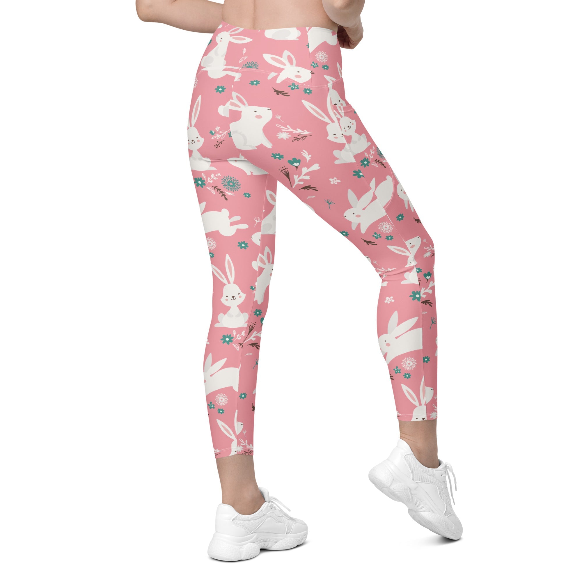 White Easter Bunnies Leggings With Pockets