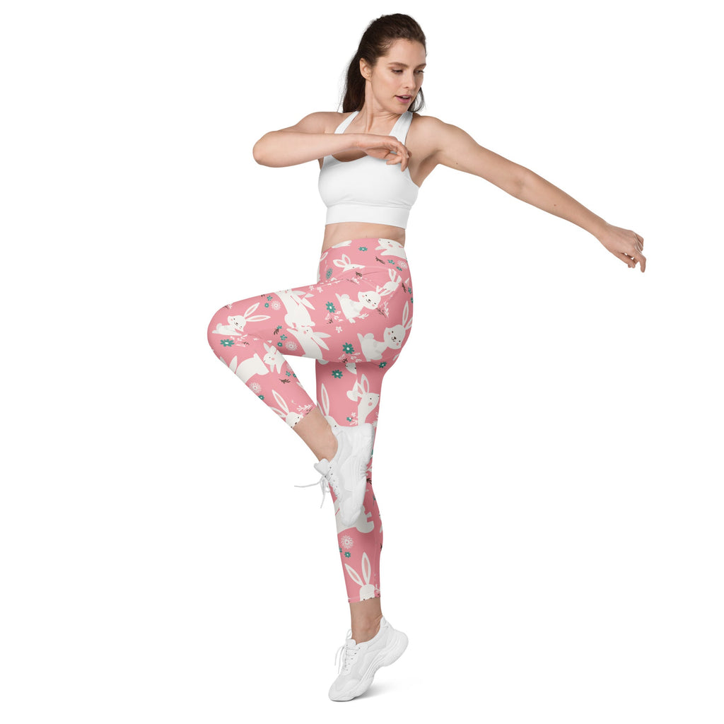 White Easter Bunnies Leggings With Pockets