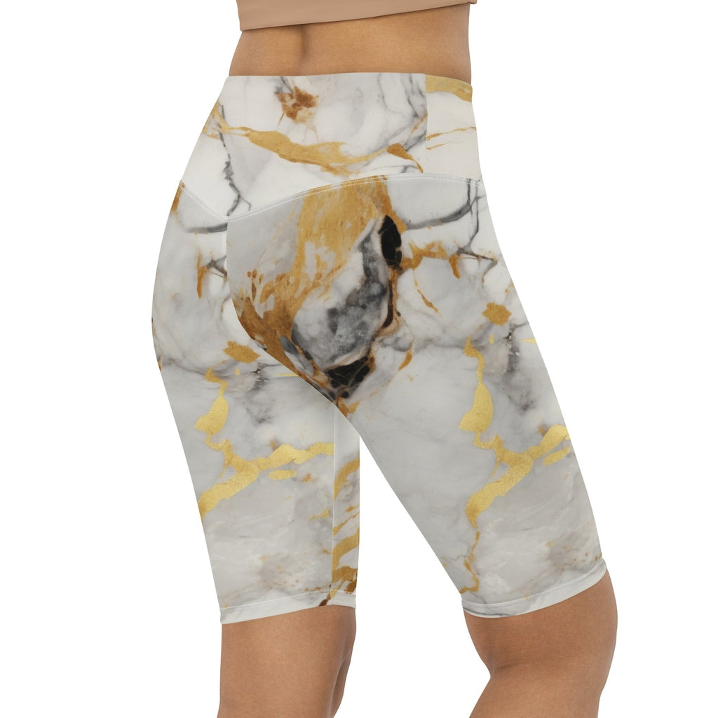 White & Gold Marble Biker Shorts