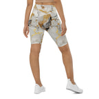 White & Gold Marble Biker Shorts