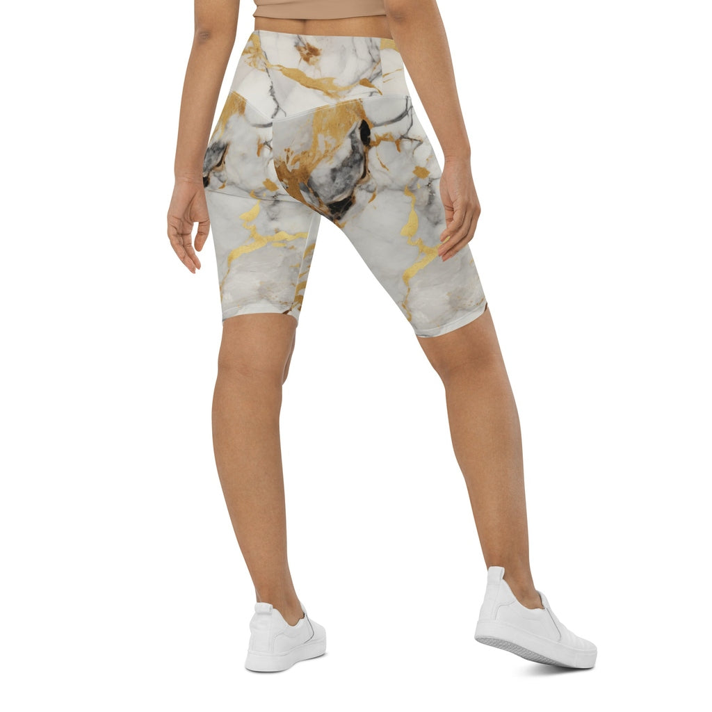 White & Gold Marble Biker Shorts