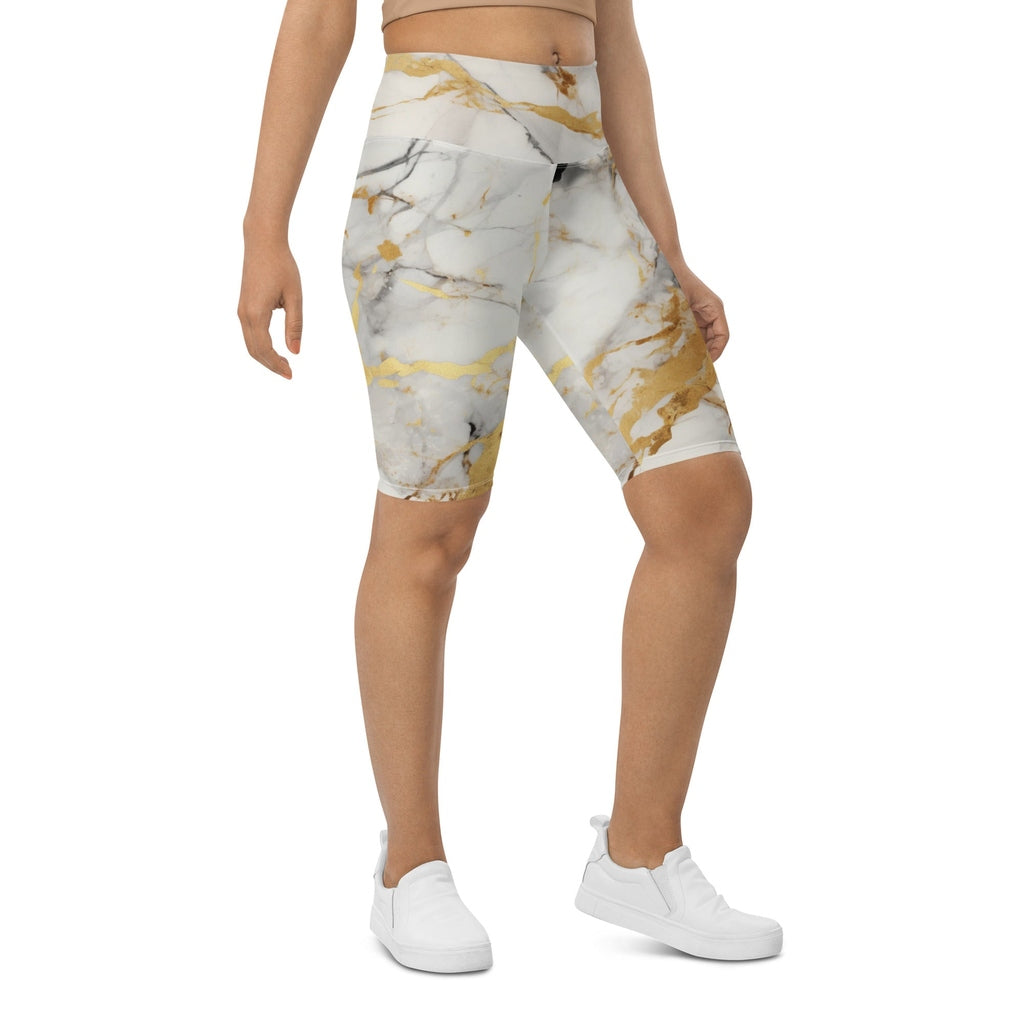White & Gold Marble Biker Shorts